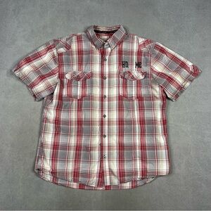 Harley-Davidson Red and Gray Plaid Short-Sleeve Button-Down Shirt